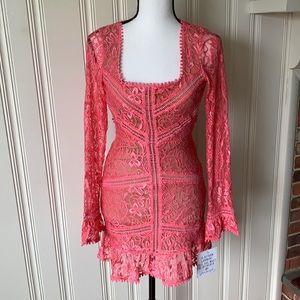 For Love & Lemons Lace Dress Salmon/Deep Pink Size XS